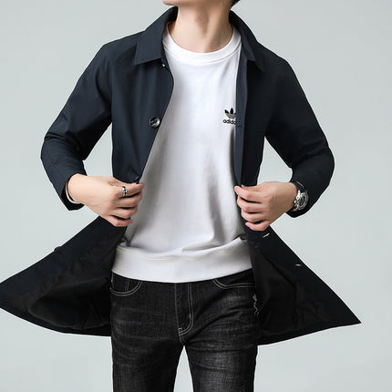Windbreaker Jacket Men's Mid-Length Spring and Autumn High-End Business Coat Trendy Casual Men's Clothing Men's Clothing Cutting Edge