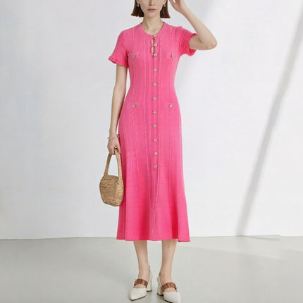 Cross-Border S Brand French Style New High-End Chanel-Inspired Hollow Lace Sleeve Slim-Fit Split Knit Dress