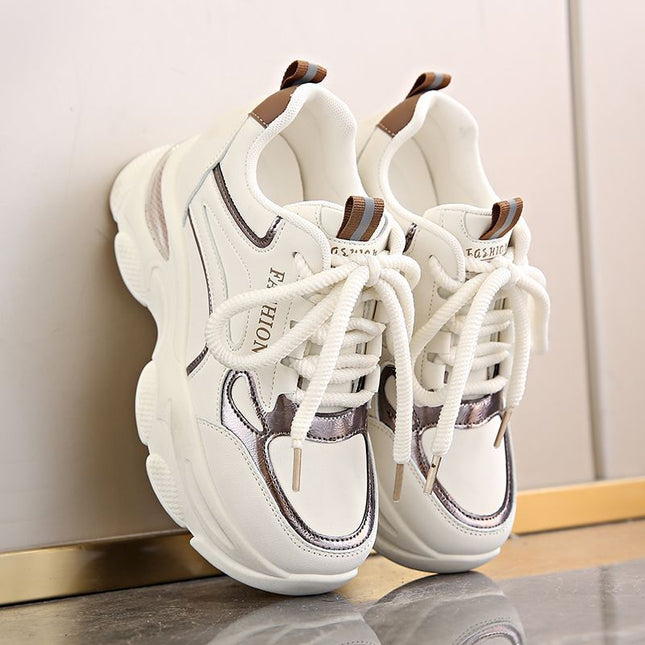 Dad Shoes Spring New Casual Inner Heightening Women's Shoes for Small People Slimming Thick-Soled White Shoes Sports Platform Shoes