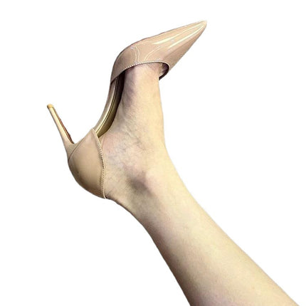 2025 New Spring and Autumn Pointed-Toe Side-Cutout Red-Soled Nude High-Heeled Shoes for Women, Stunning Stiletto Heels, Elegant Black Patent Leather Pumps