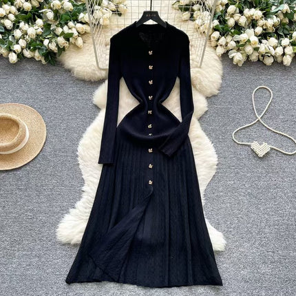 Cross-Border Fast Selling Elegant Slim-Fit Polo Collar Women's Dress 2026 New Style Knitted Long Dress