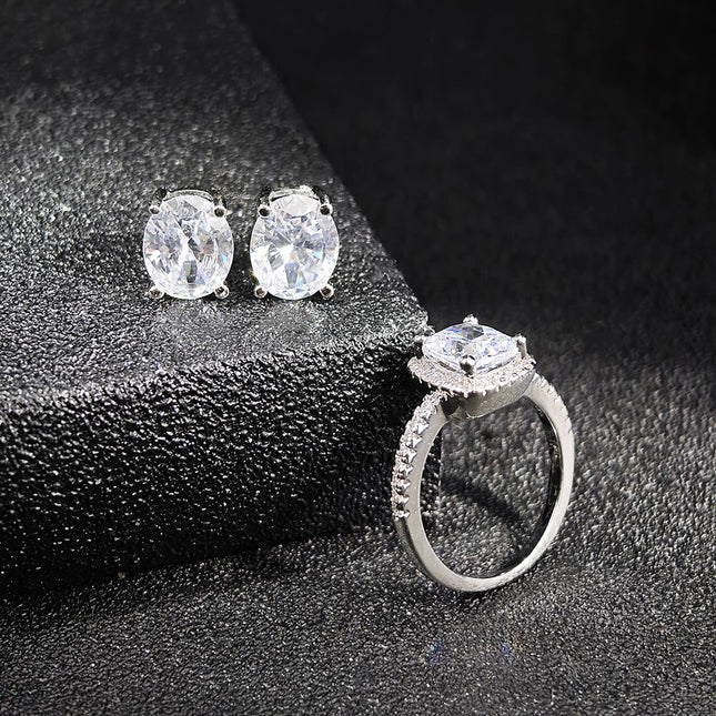 European and American Cross-border Niche High-level Design Earrings Jewelry suit Women's Two-piece e7969-r466