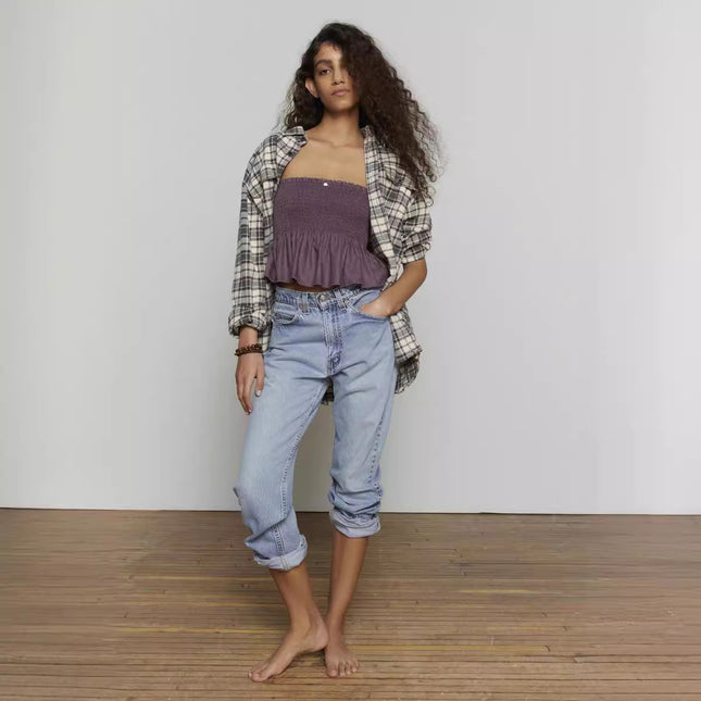Autumn 2024 Amazon New European and American Cross-border Fashion Women's Top Solid Color Strapless Stopped Sexy Small Vest