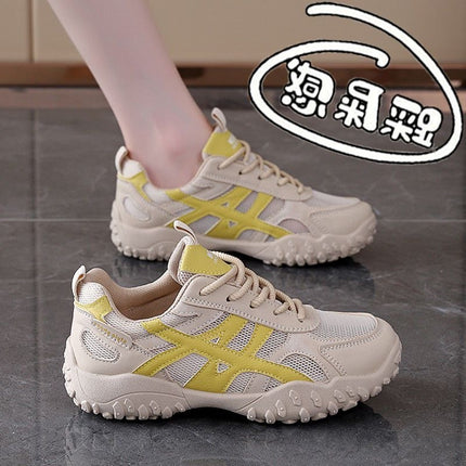 2025 New Summer Single Mesh Breathable Women's Shoes Lightweight Non-Slip Sports Shoes Soft Sole Soft Surface Dad Shoes Small White Shoes