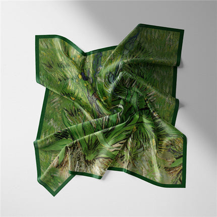 Original Artist Van Gogh Oil Painting Series Green Iris New Style 53 Small Square Scarf Spring & Fall Fashionable High-End