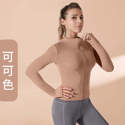 High-Elastic Stand-Up Collar Tight-Fitting Yoga Jacket, Slim-Fitting, Slimming, Fitness Running, Moisture-Wicking and Sweat-Wicking Women's Sports Yoga Jacket