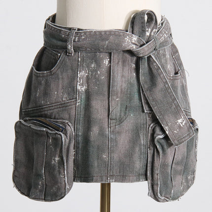 European and American Sexy Hot Girl Short Skirt 2026 Spring New Fashion Lace-Up Waist-Cinching Pocket Zipper Design Half Skirt for Women