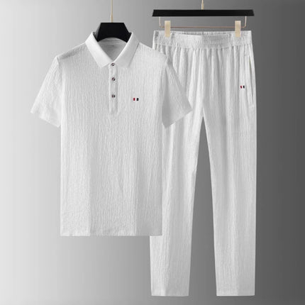 Summer Men's Suit Men's Full Set Casual Two-Piece Polo Collar New Summer Thin Lapel Trend