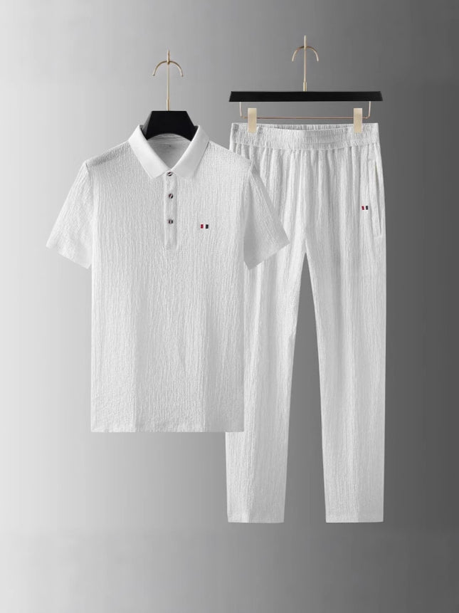 Summer Men's Suit Men's Full Set Casual Two-Piece Polo Collar New Summer Thin Lapel Trend