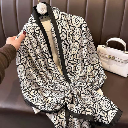 2025 K-Style of Silky Brocade Forged Long Scarf Water Lily Printed Silk Scarf Chinese Style Silk Silks and Satins Women's Beach Towel