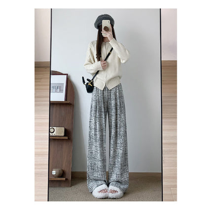Pink Milkshake Wide Leg Pants Women's Spring and Autumn High Waist Dipped Soft Waxy Towel Pants Lazy Little Man Casual Walking Pants