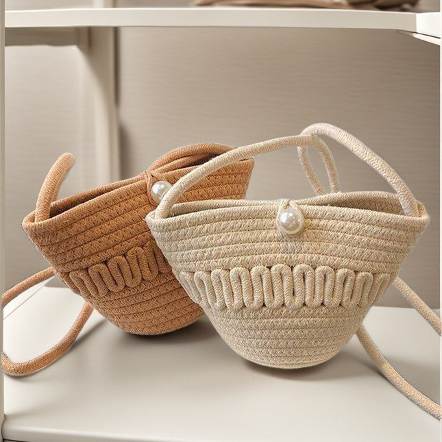 Crossbody Cotton Rope Straw Bag Coin Key Mobile Phone Bag Hollow Cotton Thread Crossbody Bag Casual Cute Woven Bag