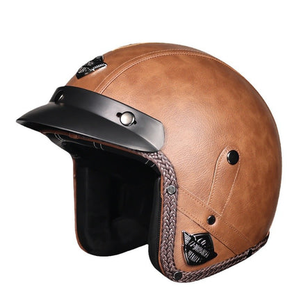 3C Certification Retro Prince Cruise Motorcycle 3/4 Helmet Half Helmet Scoop Helmet Leather Helmet Safety Four Seasons