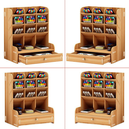 Wooden Pen Holder Storage Box Large Capacity Nordic Creative Fashion Multi-Compartment Pen Holder Office Desktop Storage Shelf