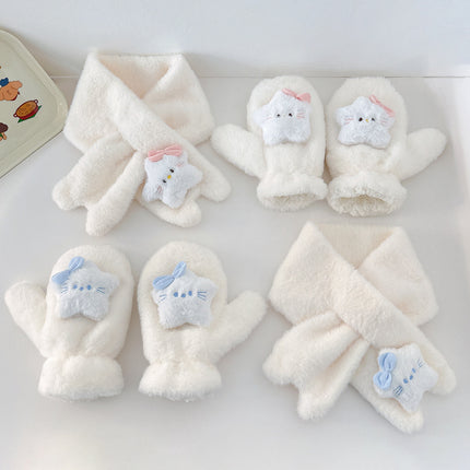 Cartoon Sweet Girl Pink Cat Scarf Winter Warm Thickeneded Cute Plush Windproof Student Scarf White