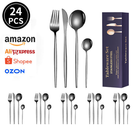 spoon Jieyang factory wholesale cross-border stainless steel tableware suit 24-piece set household knife, fork and spoon daily necessities