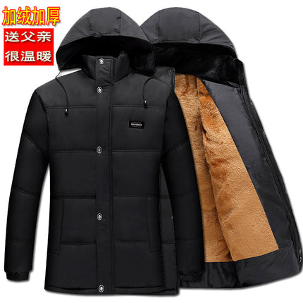 Cross-Border Foreign Trade Volume Winter New Men's Fashion Trendy Dad's Wear Middle-Aged Hooded Thickened Cotton Jacket