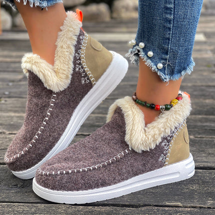Cross-Border Winter New Thick-Soled Snow Boots for Women, Plus Velvet, Thick Fur, Warm Large Size Cross-Border Sewing Bags, Women's Cotton Shoes
