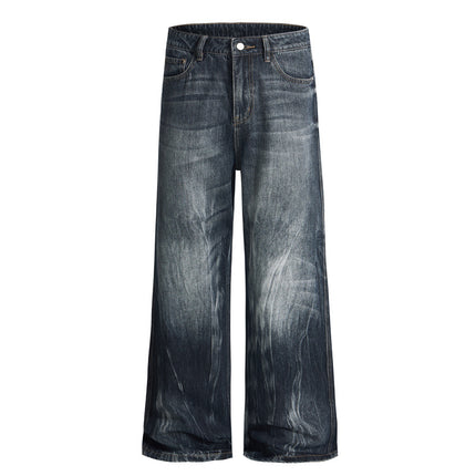 Jiamu Flame Pattern American High Street Baggy Jeans Wide-Leg Jeans for Men and Women with Slight Straight Legs, Neutral and Slimming Look