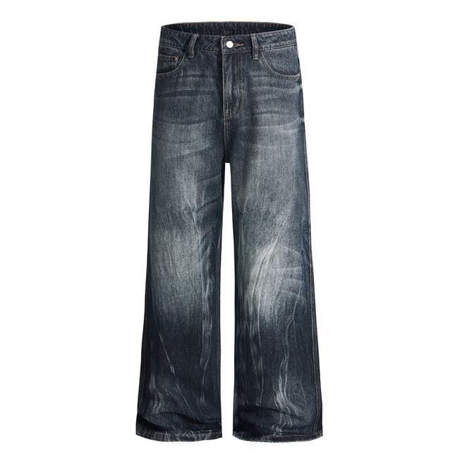 Jiamu Flame Pattern American High Street Baggy Jeans Wide-Leg Jeans for Men and Women with Slight Straight Legs, Neutral and Slimming Look