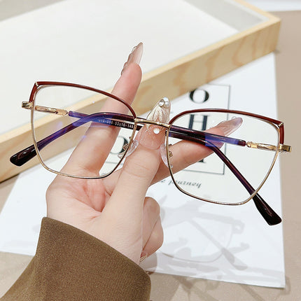 New Square Frame Metal Anti-Blue Light Flat Mirror Glasses Frame for Men, Korean Style Fashionable Students, Compact and Can Be Equipped with Degrees