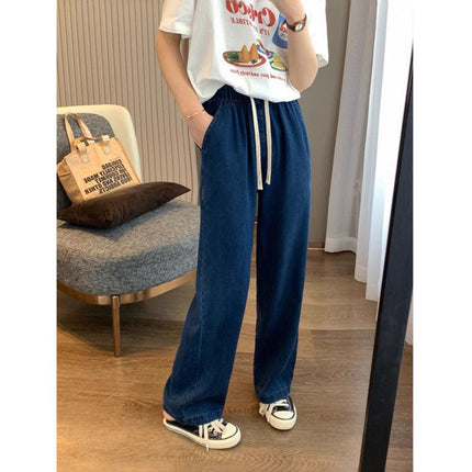 Fashion Retro Jeans Loose High-Waisted Slimming Wide-Leg Straight Floor-Length Spring and Autumn Versatile Straight Wide-Leg Pants