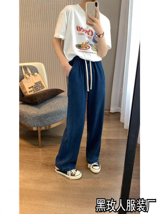 Fashion Retro Jeans Loose High-Waisted Slimming Wide-Leg Straight Floor-Length Spring and Autumn Versatile Straight Wide-Leg Pants