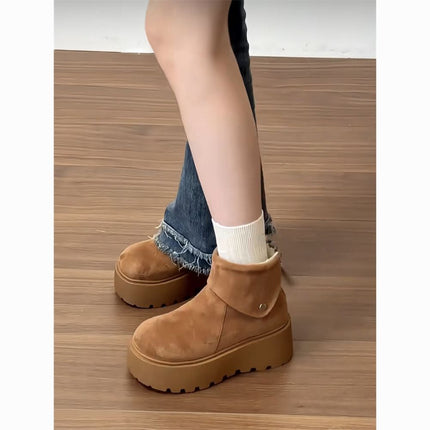 Women's Thick-Soled Snow Boots 2025 Winter New Style Fleece-Lined Warm Birkenstock Cotton Shoes Northeast Short Suede Rubber Mori Girl