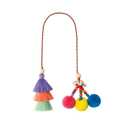 Vintage Ethnic Style Bag Hanging Ornaments Bohemian Ocean Style Handmade DIY Woven Fur Ball Shell Tassel Pendant