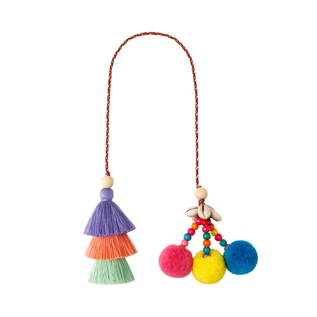 Vintage Ethnic Style Bag Hanging Ornaments Bohemian Ocean Style Handmade DIY Woven Fur Ball Shell Tassel Pendant