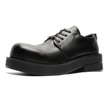 British Style Thick Bottom Round Head Heightened Stylist Casual Leather Shoes Men's Summer New Comfortable Matte Derby Leather Shoes