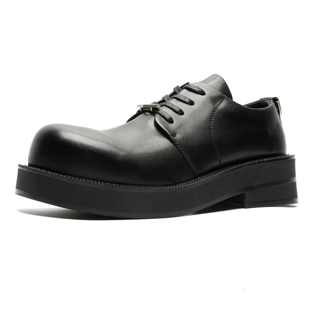 British Style Thick Bottom Round Head Heightened Stylist Casual Leather Shoes Men's Summer New Comfortable Matte Derby Leather Shoes