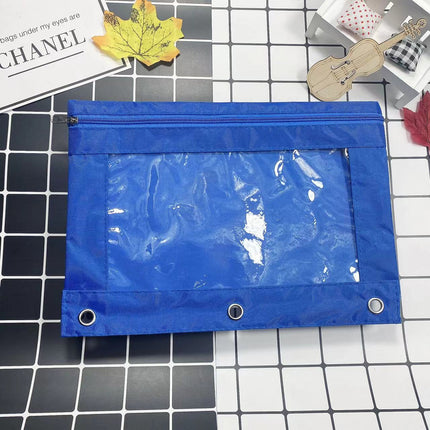 Three-Hole Oxford Cloth Pencil Case Document Bag Large Capacity Loose-Leaf Storage Bag Office Cross-Border Transparent Colorful Student Cute