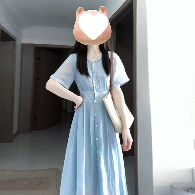 Blue A-Line Shirt Dress / Robe Chemise Bleue