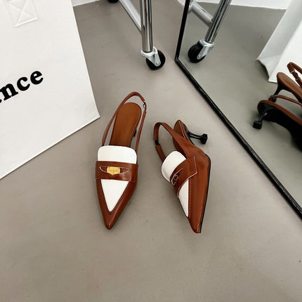 miu gold coin pointed cat heel sandals women's 2022 catwalk closed toe low mouth high heels French retro single shoes