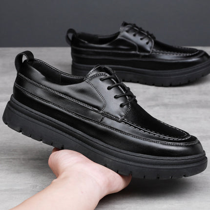 Autumn 2023 New Black Men's Business Casual Leather Shoes Men's Korean Style Youth Board Shoes Lace Breathable Men's Shoes