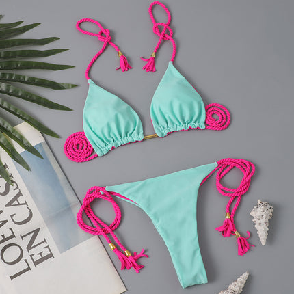 2023 Hand-Woven Rope Bikini European and American New Sexy Women's Swimsuit Multi-Color Bikini Split Swimsuit