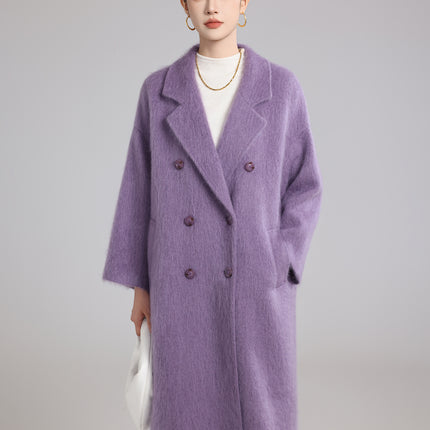 New Light Luxury Soft Brushed 100% Cashmere Long Coat for Women, Oversized Double-Breasted Loose Extended Coat