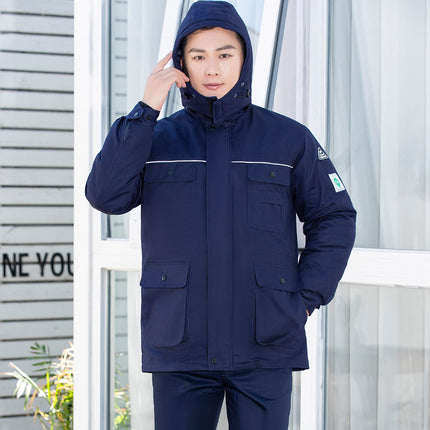 Winter work clothes cotton-padded jacket men's work clothes cotton-padded coat men's fleece-lined thickened warm cold-proof zipper cotton-padded three-open clothes