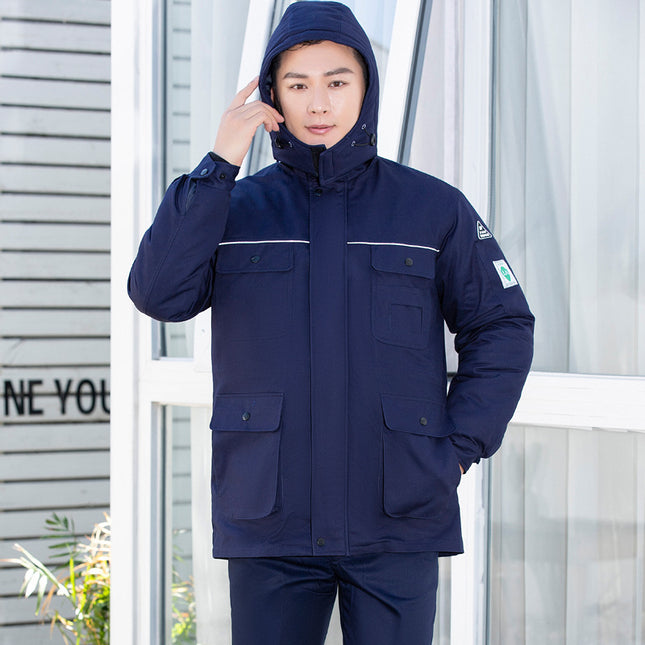 Winter work clothes cotton-padded jacket men's work clothes cotton-padded coat men's fleece-lined thickened warm cold-proof zipper cotton-padded three-open clothes