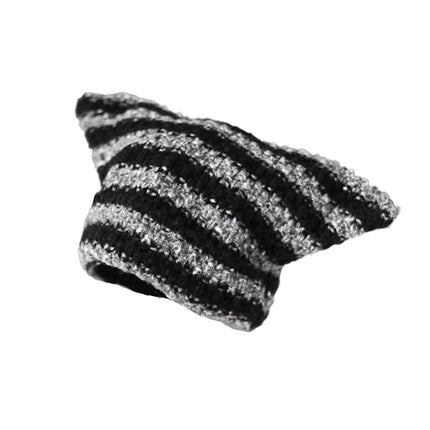 New Cross-border Foreign Trade Striped Deviruchi Knitted Hat Autumn and Winter Ear Protection Warm Face Hair Ball Small Wool Hat