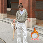 Gray green 028 double-ended zipper back panel patchwork cardigan (autumn and winter plus velvet) / S