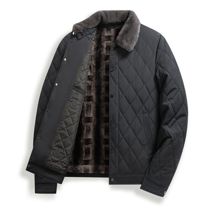 Middle-aged and Elderly Men's Flip Collar Mulberry Silk Coat Autumn and Winter Loose Small Thin Cotton Dad's Casual Loose Coat