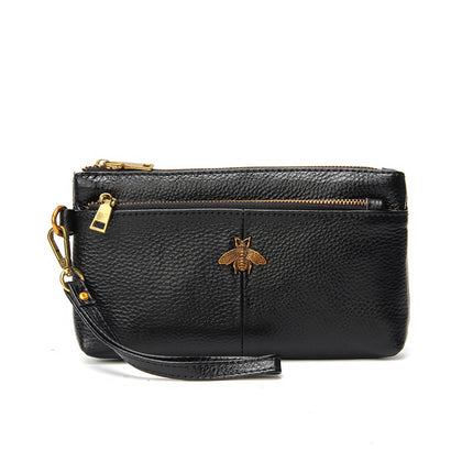 First Layer Cowhide Women's Clutch Bag European and American Retro Fashion Simple Long Wallet Long Leather Wrist Phone Bag