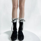 [socks] black bottom and black ribbon / One size fits all [length can be adjusted, stacked or straightened]