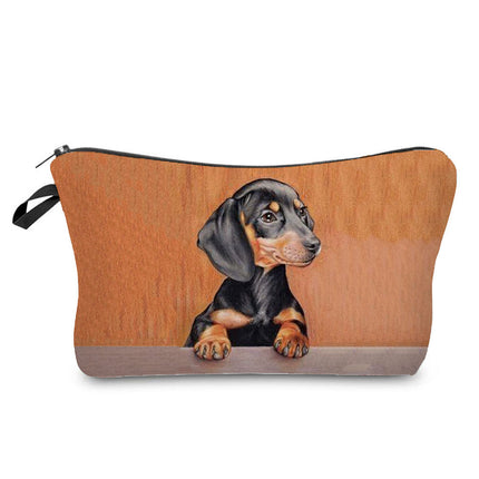 Trendy new sausage dog printed cosmetic bag cute animal cosmetics storage bag large capacity wash bag