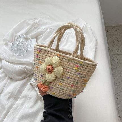 2026 New Style Women's Summer Handbag Woven Tote Bag Cotton Rope Travel Beach Handbag Cross-Border Wholesale