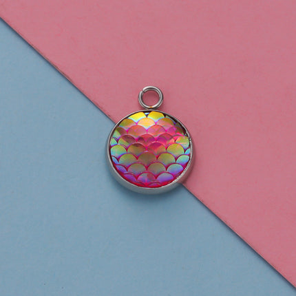 Cross border in stock 12MM mirror titanium steel resin round fish scale jewelry accessories DIY personality fashion geometric pendant