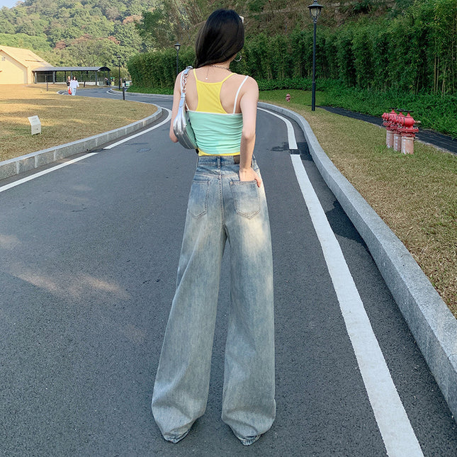 Light Color Wide Leg Jeans Women's 2025 Summer New Style Straight Loose High Waist Dummy Slimming All-match Mop Pants
