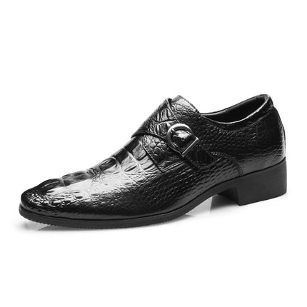 Men's Leg Shoes Breathable Buckle Business Leather Shoes Crocodile Pointed Men's Casual Shoes Leg European Style Shoes